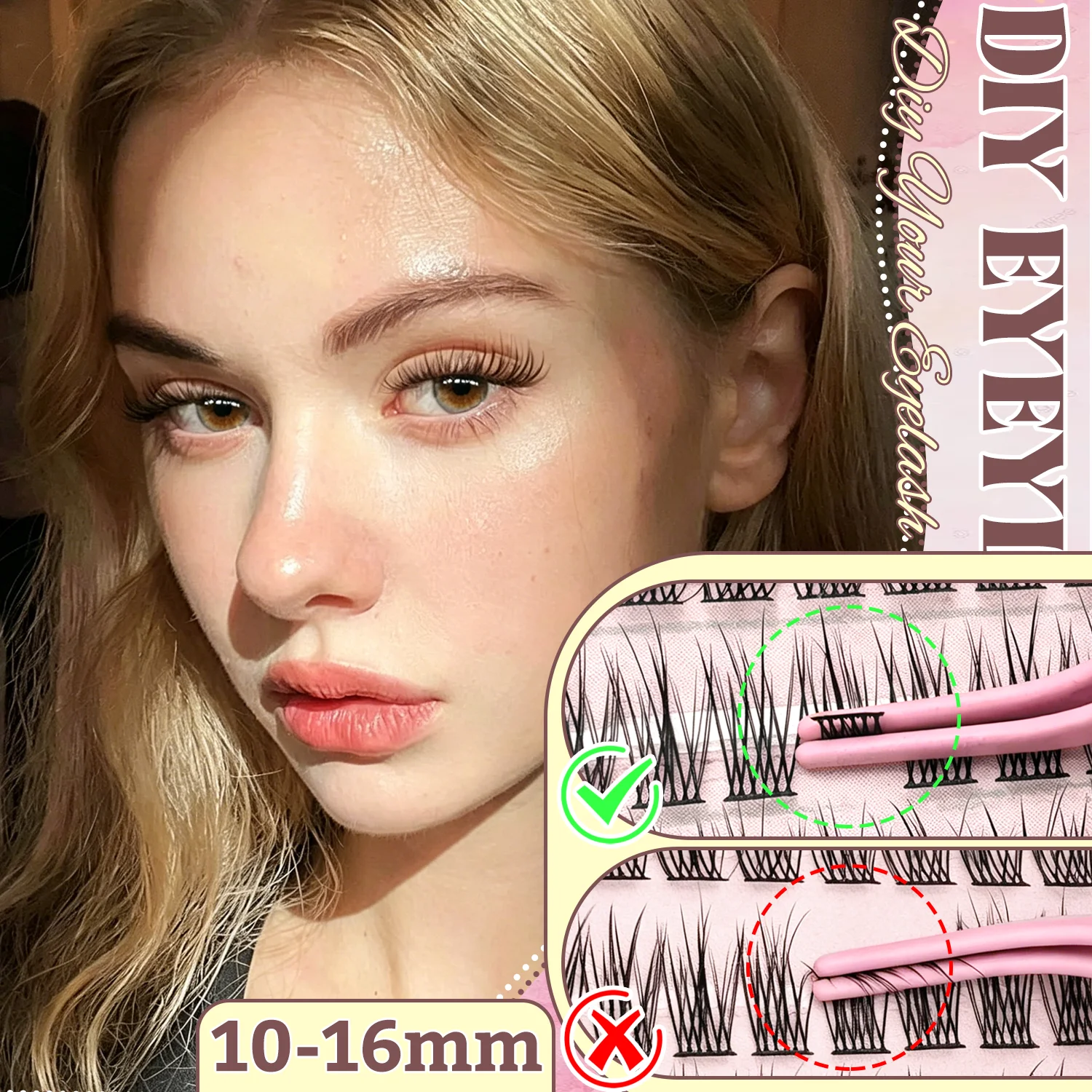 EIMNY Wimpernverlängerungen, natürlich wirkende, lockere Wimpern, DIY C-Curl, einzelne Wimpernbüschel, Schwarz, 10-16 mm, 300 Stück, mit Kleber, Versiegelungsmittel und Pinzette – Detail 6
