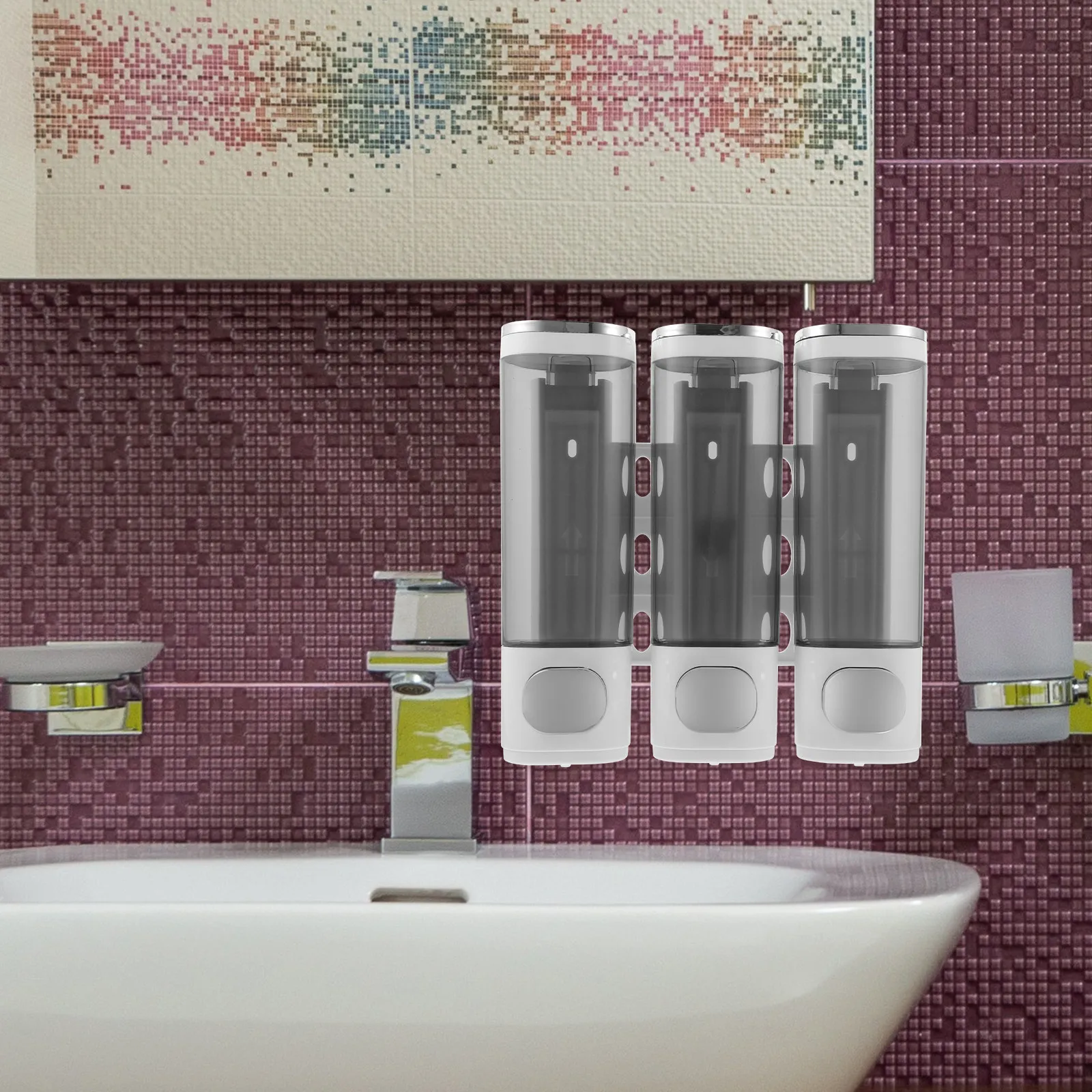Manual 3-in-1 Wall Mounted Soap Dispenser Leak Proof Space Saving Shampoo Conditioner Bathroom Use Wall-Mount Shampoo Dispenser