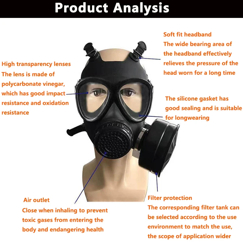 Rubber Head Gear Grimace 87 Type Industry Respirator Painting Gas Mask Chemical Protective Full Face Mask Wide Field Of Vision