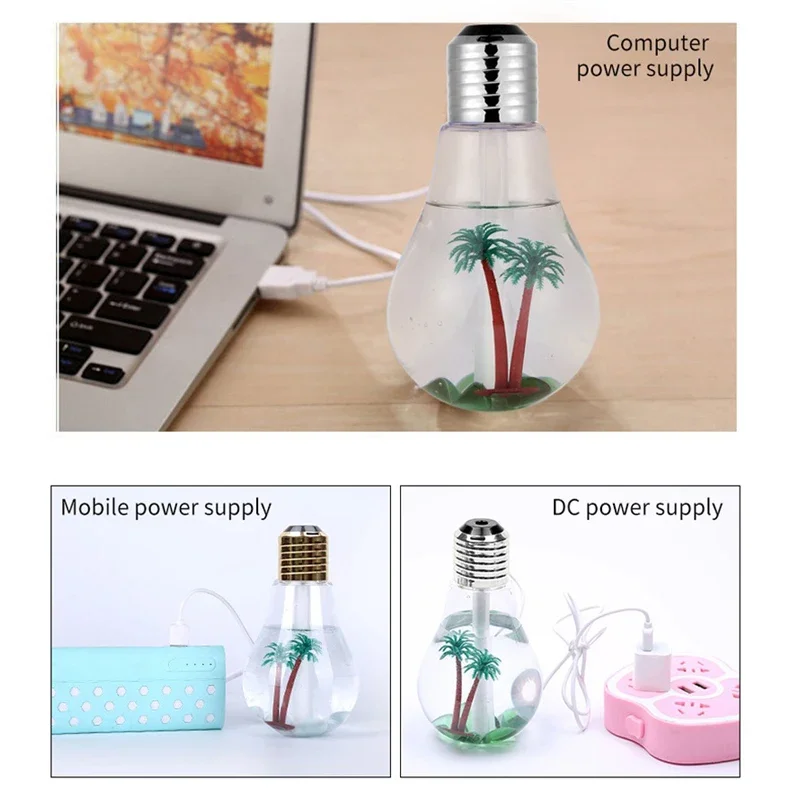 New Mute Small USB Bulb 400ML Air Humidifier Desktop Colorful Night Light Creative Style Small Night Light Mini Clear Bulb Lamp