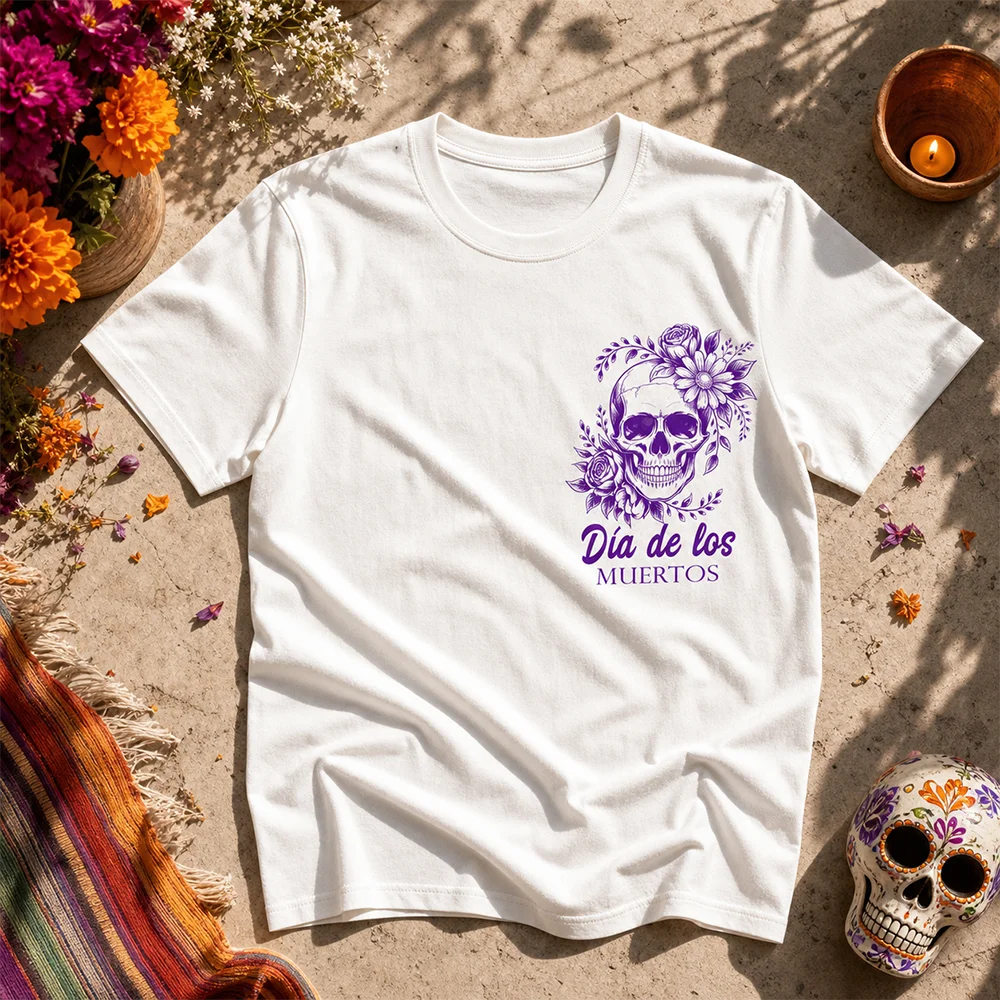 Unisex Breathable Skeleton Graphic Tee Short Sleeve Parent-Child Matching Mexican Day of the Dead Casual Summer Trendy T-Shirt