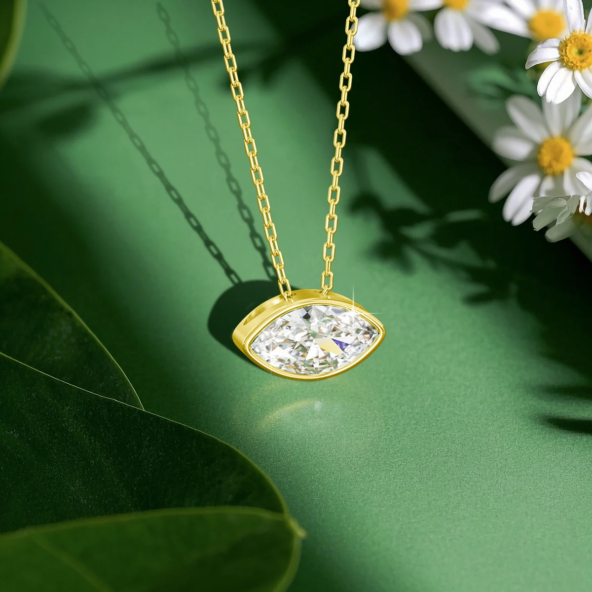 Real 14K Gold Filled Marquise Moissanite Pendant Necklace Dainty Clavicle Chain Tarnish Resistant Necklace Women Jewelry