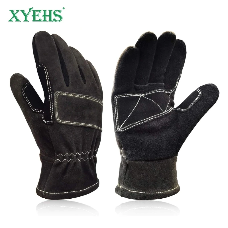 XYEHS-Gants de pompier en cuir de vachette, ignifuges, ignifugés, renforcés par la l'hypothèse, imperméables, degrés de chaleur