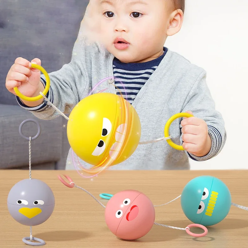 Funny Children Whistle Ball Rotating Luminous Sound Flywheel Ball Boys and Girls Finger Exercise Arm Pull Rope Elastic Pull Ball