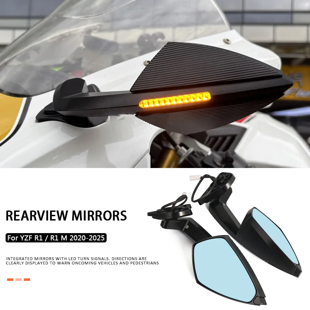 

2024 YZF R1 YZF-R1M 2020 - 2025 Motorcycle CNC aluminum Rear View Mirrors LED Turn Signal For Yamaha YZF R1 M YZF-R1
