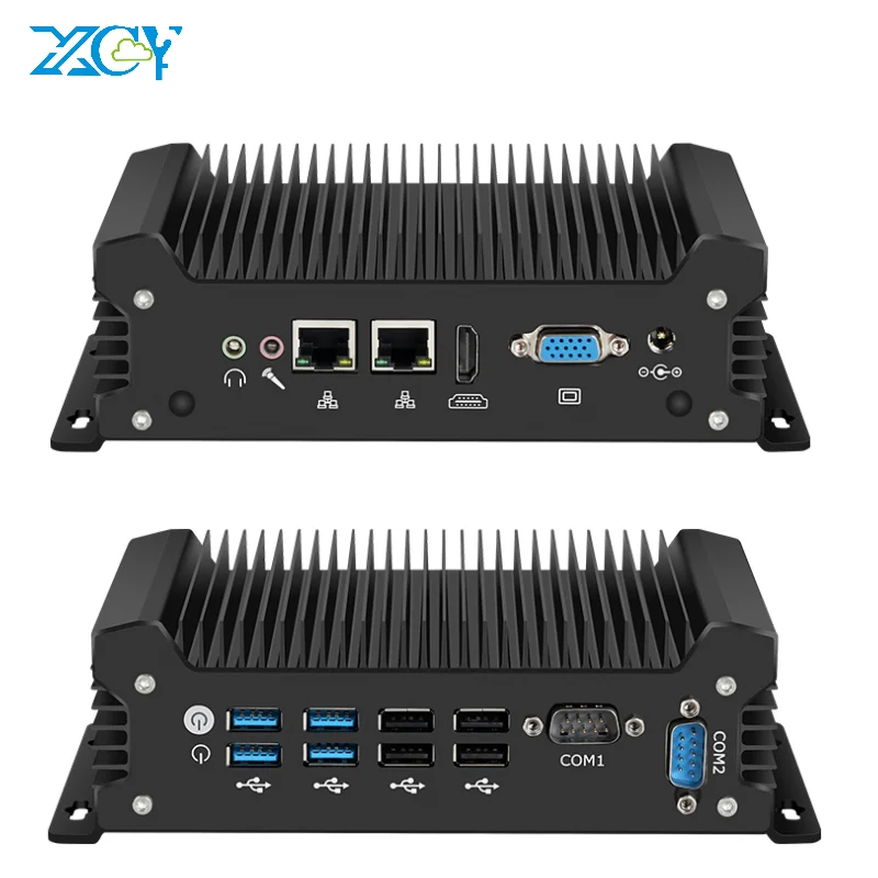 XCY Công Nghiệp Máy Tính Mini PC Quạt Không Cánh Intel Core I5-4278U 2 LAN 2 COM RS32 Máy Tính Windows 10 Pro Linux WIFI minipc