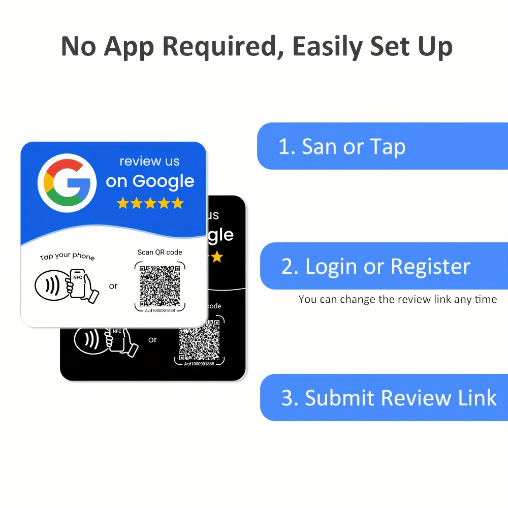 HACHANLUN ป้าย NFC 215 แบบตั้งโต๊ะสำหรับรีวิว Google พร้อมแท่นวาง NFC 13.56Mhz รองรับ QR code ปรับแต่งได้