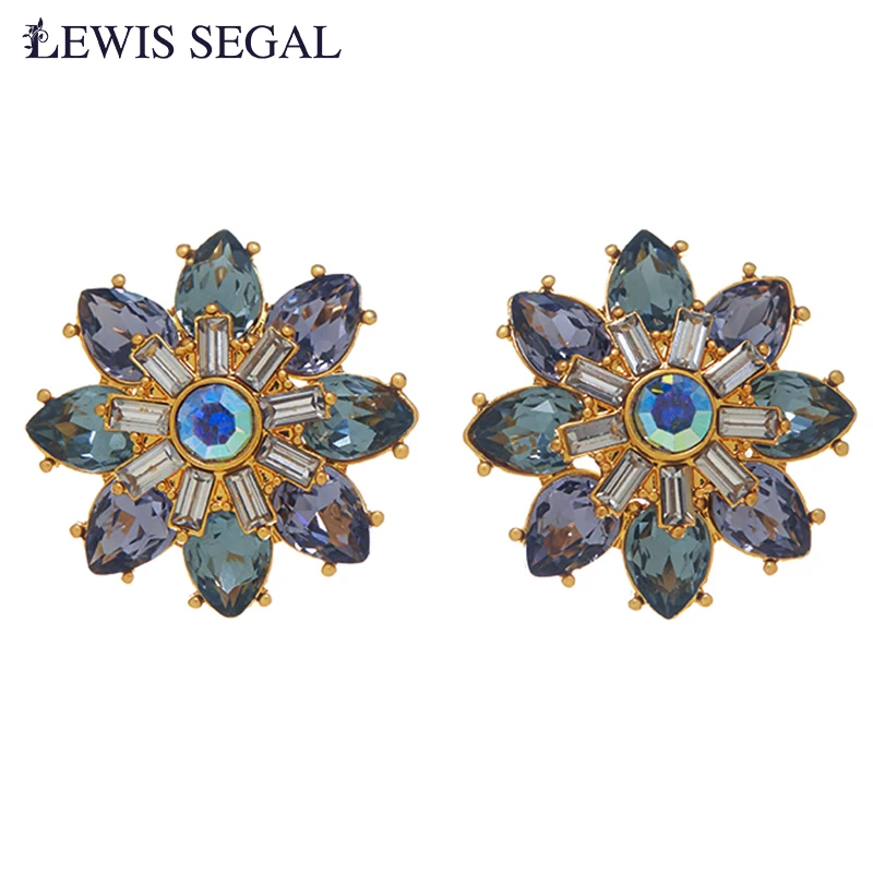 LEWIS SEGAL orecchini a bottone per donna CZ Crystal Sunflower anello aperto di lusso in stile medievale gioielleria raffinata regalo per feste placcato oro 18 carati