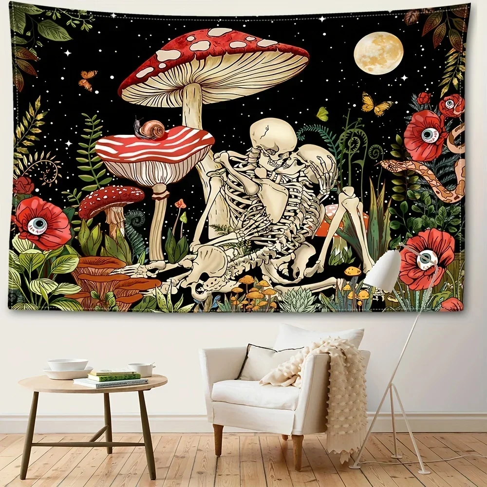 

1pc Skull and Mushroom Tapestry Vibrant Wall Hanging for Bedroom Living Room and Dorm Decor Includes Easy Installation Kit