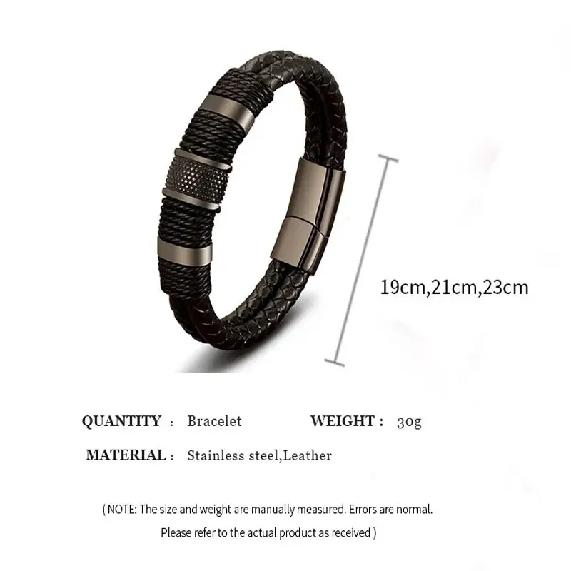 Bracciale da uomo punk intrecciato in vera pelle blu Bracciale con fibbia magnetica in acciaio inossidabile nero Bracciale punk Gioielli Regali maschili