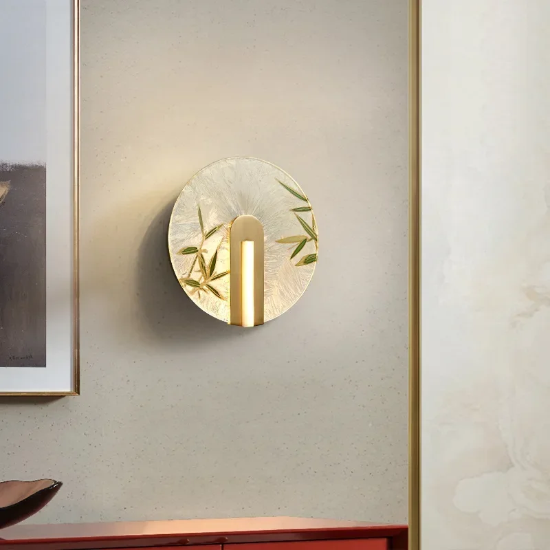 New Chinese Enamel Wall Lamp Pure Copper Fixture Colorful Sconce Background Light for Living Room Bedroom Staircase Corridor