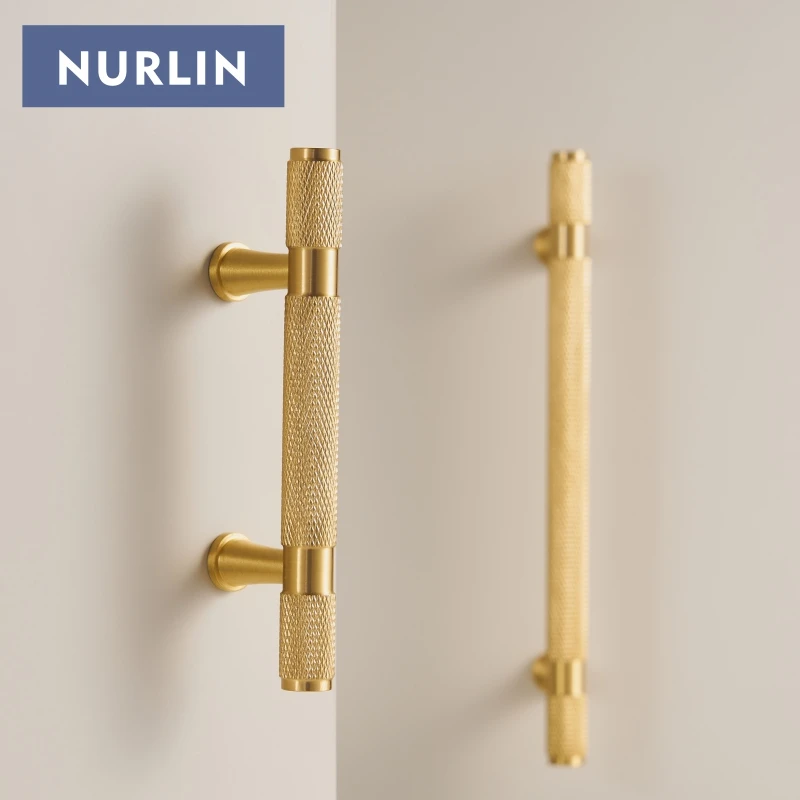 Nurlin Brass Diamond Cut Cross Knurl Pattern kitchen Knob Pull T Bar Lengthened 38cm 15 Inch Cloakroom Door Drawer Handle