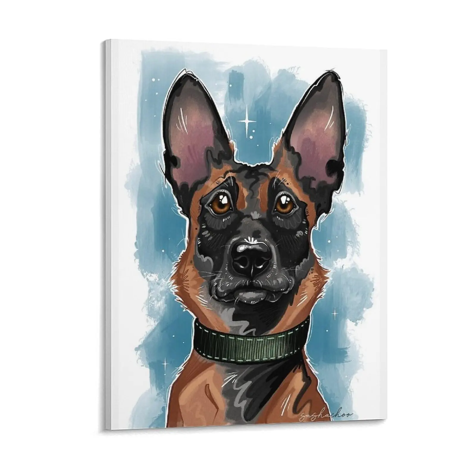 Cute Belgian Malinois Shepherd Dog Sashachoo Canvas Painting Personalized Party Plates Kitchen Customized Framed Wall Painting