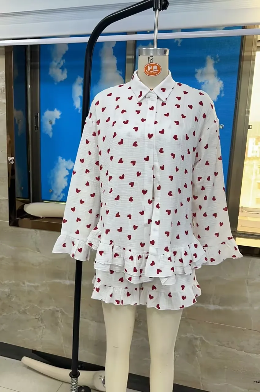Spread Love and Comfort with our Love Heart Shorts Set in Red and Purple - Available in S, M, L, XL