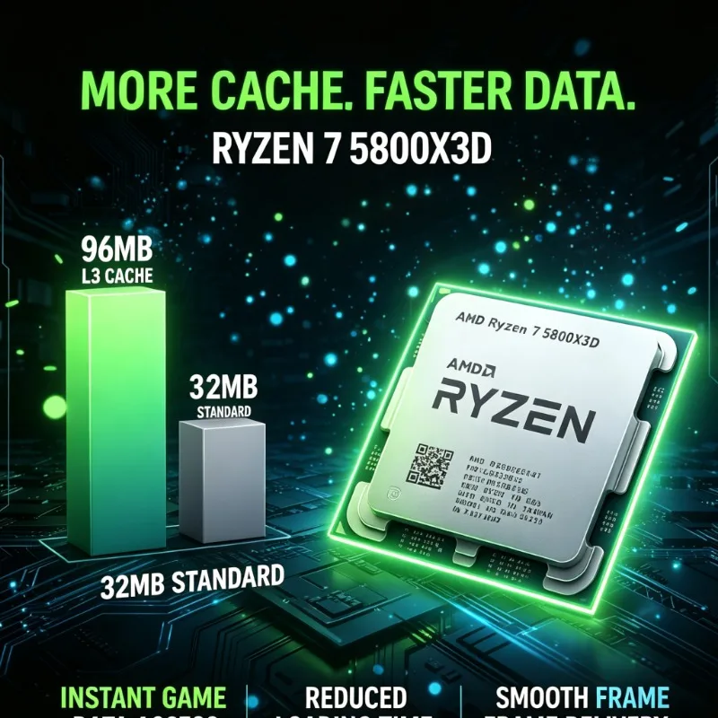 Procesador para juegos AMD Ryzen7 5800X3D con alta memoria de caché para juegos en línea, 3.4GHz, 8 núcleos, 16 hilos, 96MB de caché, AM4, DDR4, 7nm