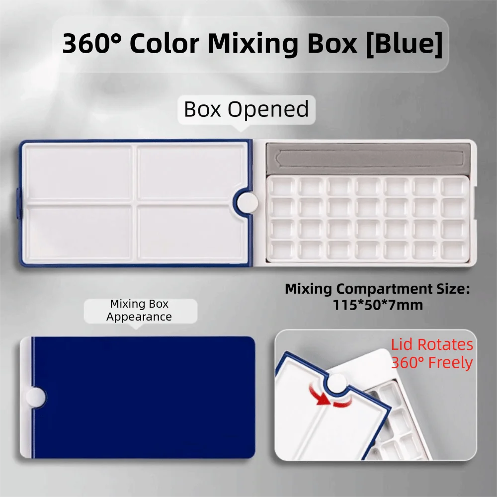 360 Degree Rotatable Watercolor Palette Detachable 28 Grids Watercolor Packaging Box Moisturizing 3-in-1 Paint Tray