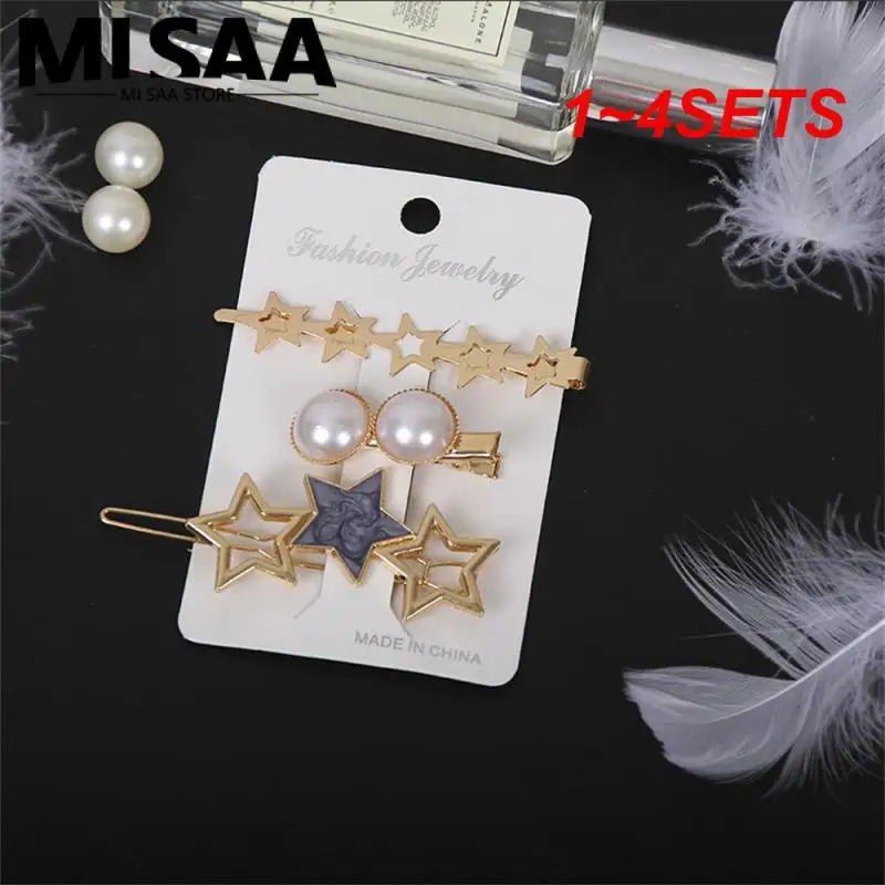 1~4SETS Geometric Hairpin Bright Color Exquisite 15.00*8.00*3.00cm 1 Set Bride Pearl Hairpin High Quality Comfortable 30g