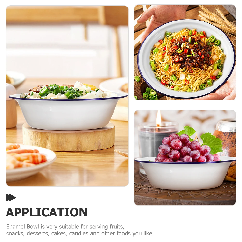 

2Pcs Enamel Bowl Retro Enamelware Kitchen Basin Dough Mixing Fruit Storage Vintage Design Elegant Look Practical Home Use