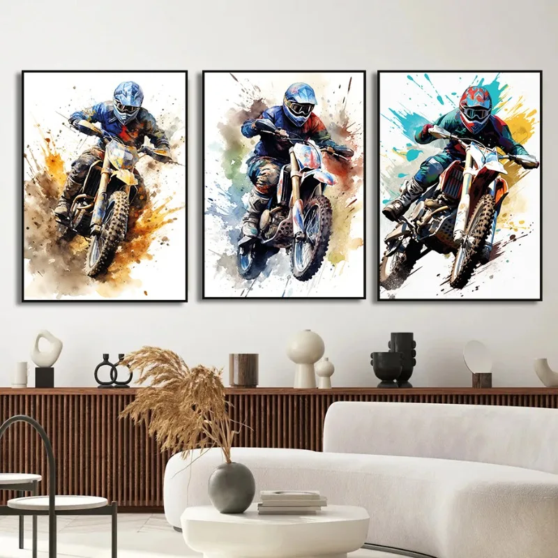 Watercolour Dirt Bike Motocross Canvas Painting Posters Prints  Motorcycle Motorbike Wall Picture for Room Home Decor Cuadros