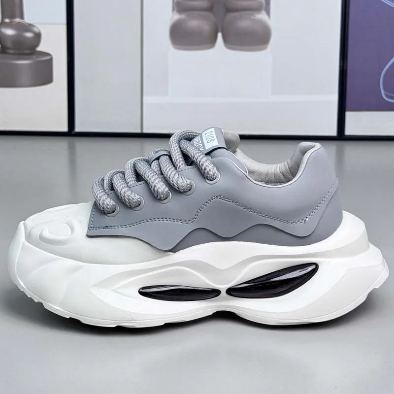 Men Shoes 2025 Spring Summer PU Leather Casual Sneakers Fashion Teenager Wear Resistant Thick Soled Lace Up Shoes
