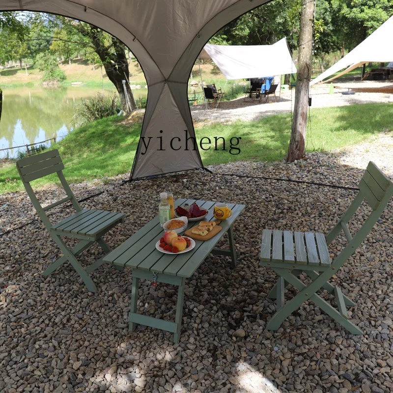 ZK Outdoor Anti-Corrosion Solid Wood Foldable Table and Chair Installation-Free Picnic Camping Portable Table Waterproof