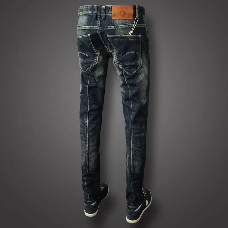 Street Fashion Men Jeans High Quality Retro Black Blue Stretch Slim Fit Ripped Jeans Men Spliced Designer Vintage Denim Pants