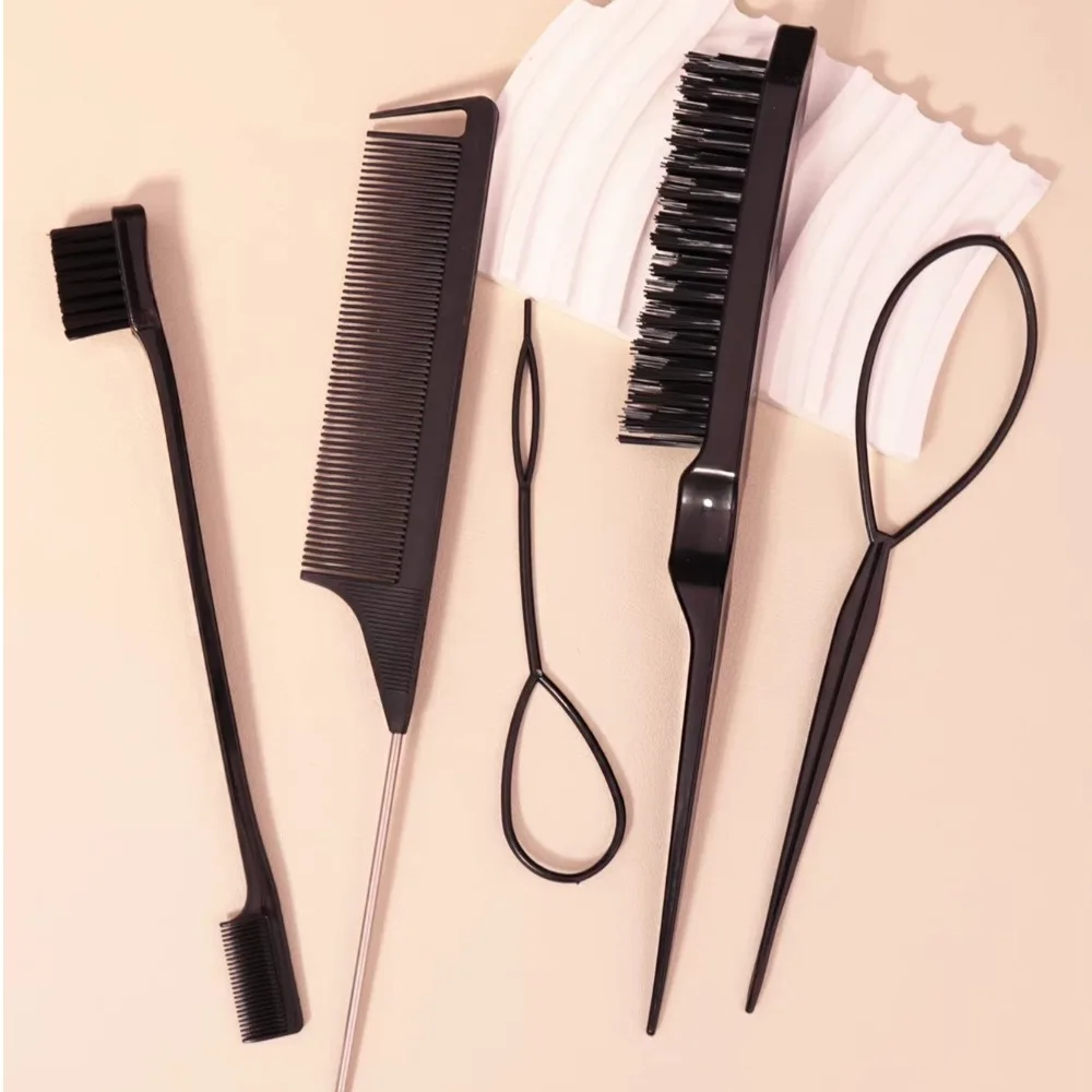 5Pcs/set Grooming Hair Styling Comb Set Rat Tail Comb Hair Tail Tools Bristle Hair Brush Braid Tool Edge Brush Teasing Brush