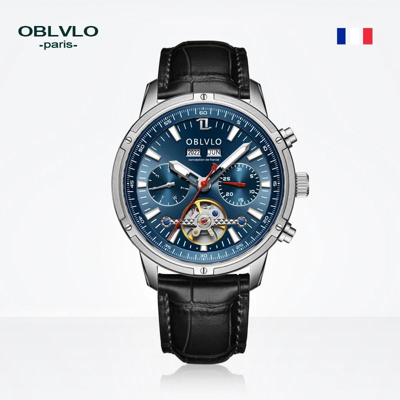 Imagem -06 - Oblvlo Luxo Aço Automático Relógio Mecânico Tourbillon Relógios para Homem Super Luminoso Relógios Pulseira Relógio à Prova Impermeável Água Cm-t