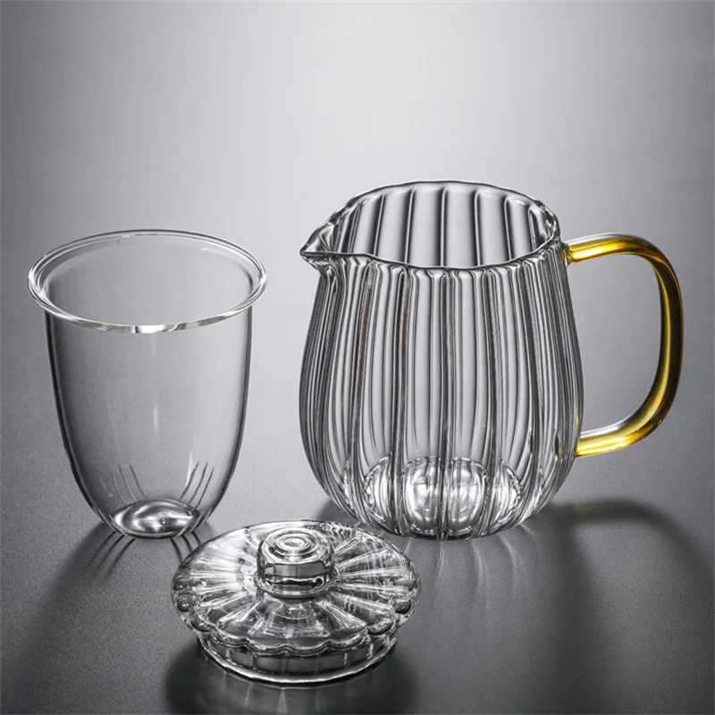 Heat Resistant Stripe Glass Teapot with Infuser Borosilicate Glass Tea Pot Stovetop Safe for Blooming Tea, Loose Leaf Tea