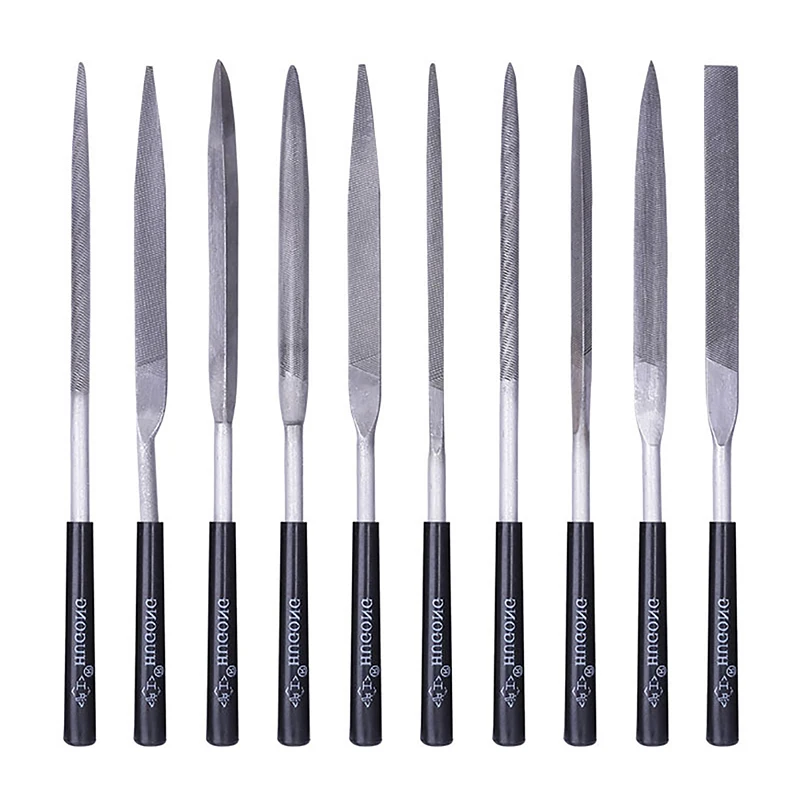 10Pcs Mini Metal Needle File Set Plastic Handle Wood Rasp Metal Polishing Hand File 3*140mm For Metal Glass Stone Wood Carving