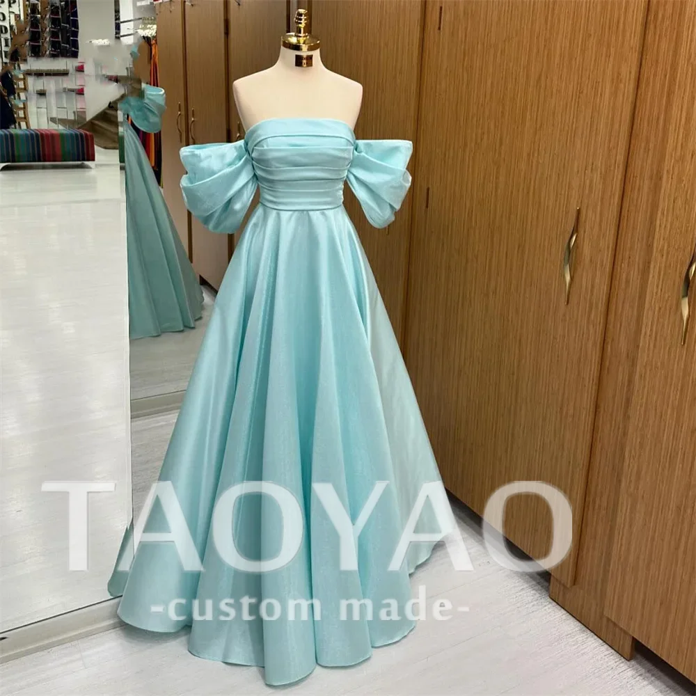 

Blue Prom Dress Off the Shoulder Stain Celebrity Dresses Evening Dress A Line Customized Formal Gown Dresses For Women 프롬 드레스