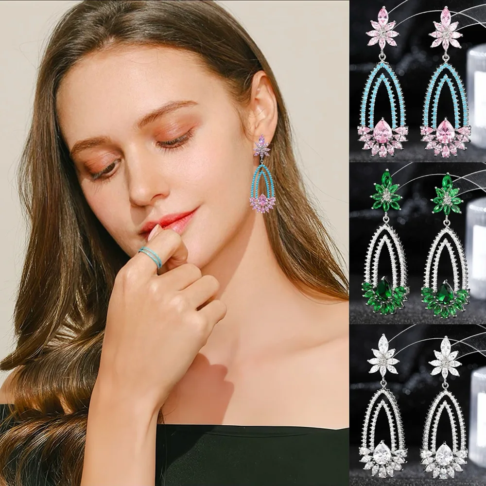 

Missvikki Cute Romantic Earrings INS Style Red Green White Cubic Zirconia Women Wedding Trendy Earrings Bijoux High Quality New