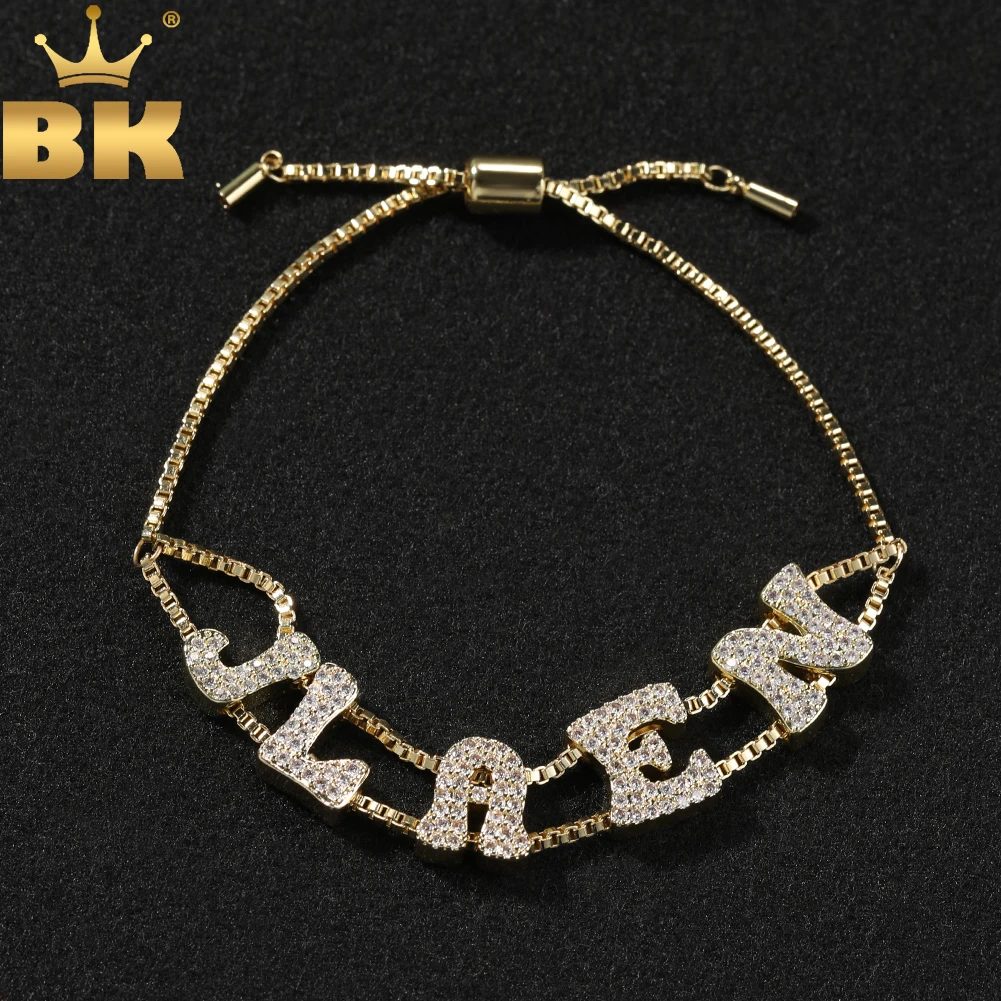 

THE BLING KING индивидуальный браслет с массивными пузырьками и буквами Iced Out CZ DIY имя регулируемый браслет-звено ювелирные изделия в стиле хип-хоп для подарка