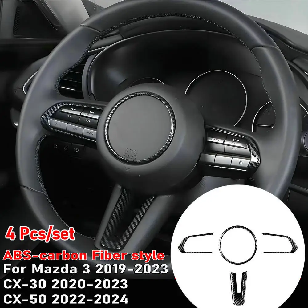 Accessories For Mazda 3 2019-2023/CX-30 2020-2023/CX-50 2022-2024 ABS Carbon Fiber Style Car Steering Wheel Panel Trim Cover
