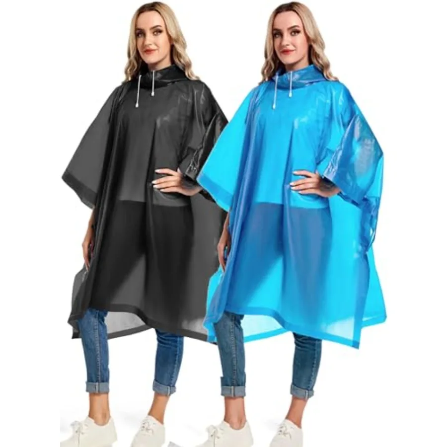 

Reusable Rain Ponchos with Drawstring Hood for Adults, Waterproof Thicken Rain Coat, 2 Packs