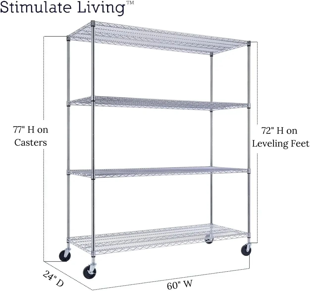 

60"x24"x72" PRIME HEAVY DUTY Chrome 4-Tier Wire Shelving NSF 2400 LBS MAX Capacity Storage