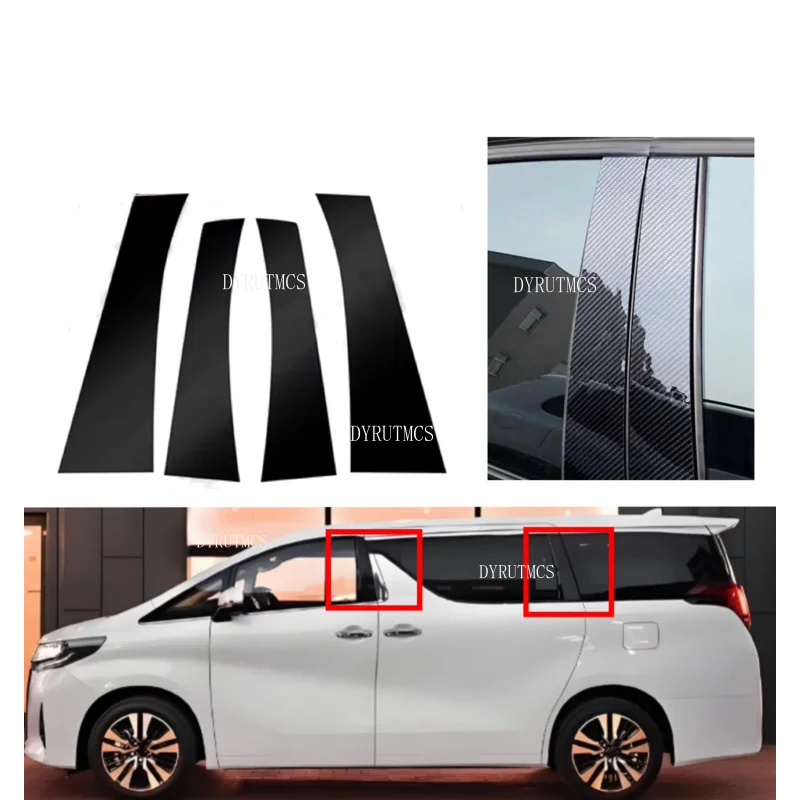 4PCS Glossy Black Pillar Post Fit For Toyota Alphard for Vellfire AH30 2015 2016 -2023 Door Window Column BC Trim Sticker Cover