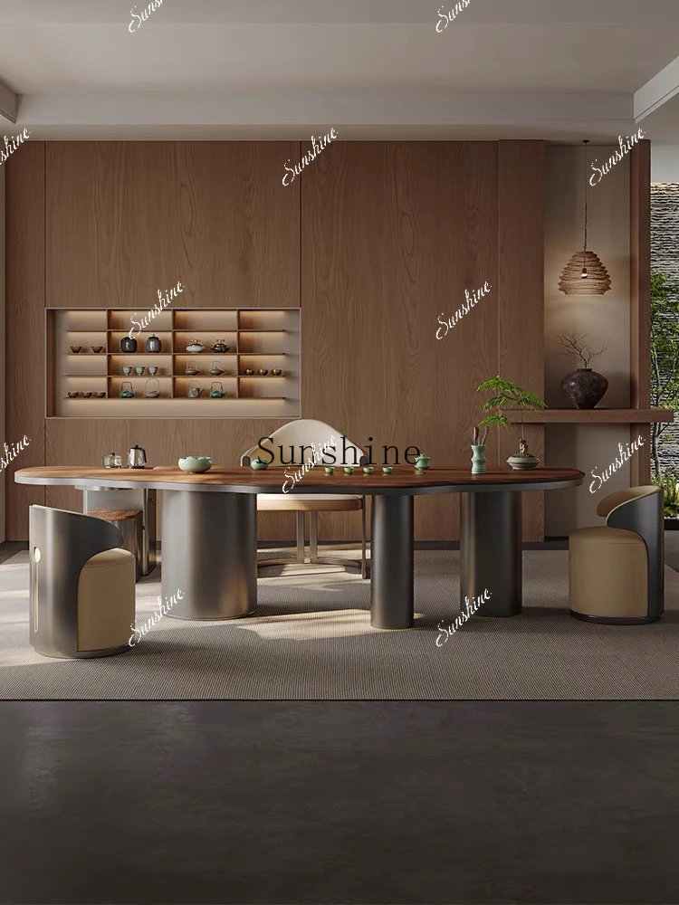 

Light luxury North American black walnut tea table Light luxury Kung Fu tea table and chair combination Simple desk FT