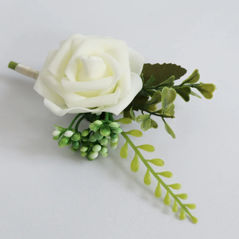 Ramillete de rosa de alta gama, flor de solapa de novia de novio, vestido de boda de banquete, flor de simulación de foto de fiesta, champag