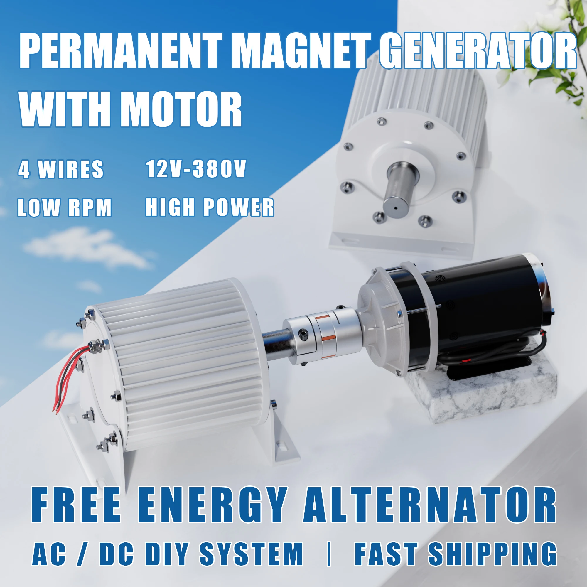 8KW 10KW 20KW Low RPM 220V 380V Permanent Magnet Generator with 24V 48V DC Motor Alternative Energy Generator 120V 96V 48V