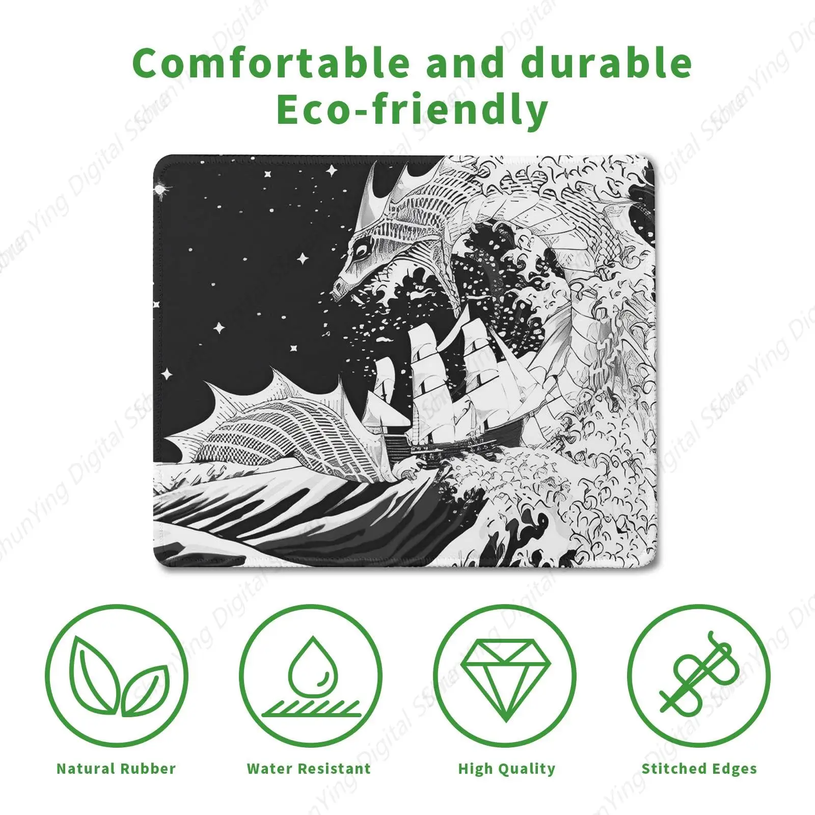 Hailong Black Gaming Mouse Pad Anti Slip Rubber Base Sewn Edges Computer Desk Pad Wireless Mouse 8.6 X 7 Inch