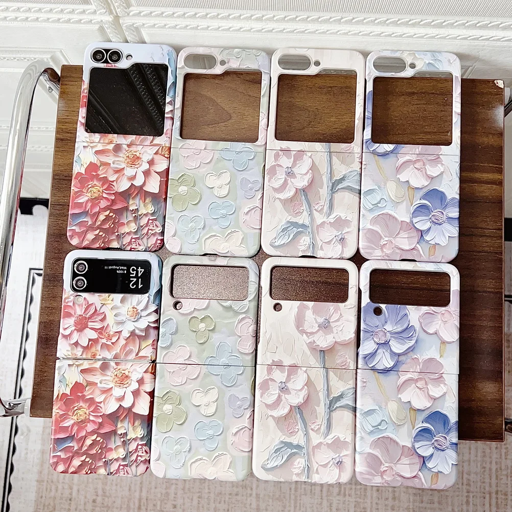 3d colorido efeito em relevo aquarela flor caso de telefone para samsung galaxy z flip 7 6 5 4 3 ultra fino shokcproof proteger capa