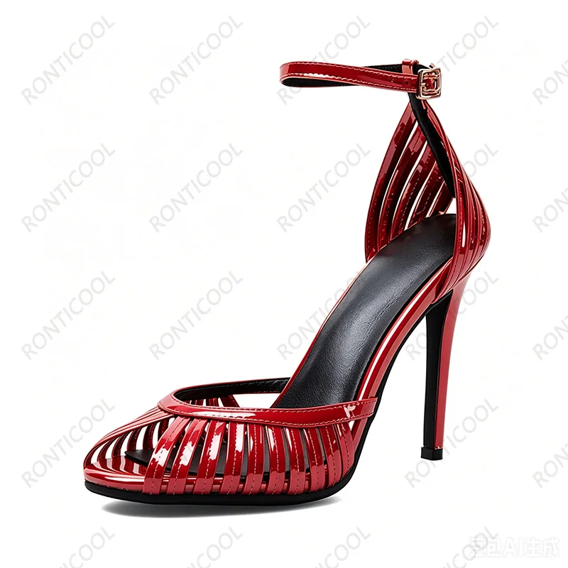 Ronticool New Women Summer Sandals Patent Leather Stiletto Heel Peep Toe Pretty Gold Silver Party Shoes Ladies US Size 5-20 - view 5