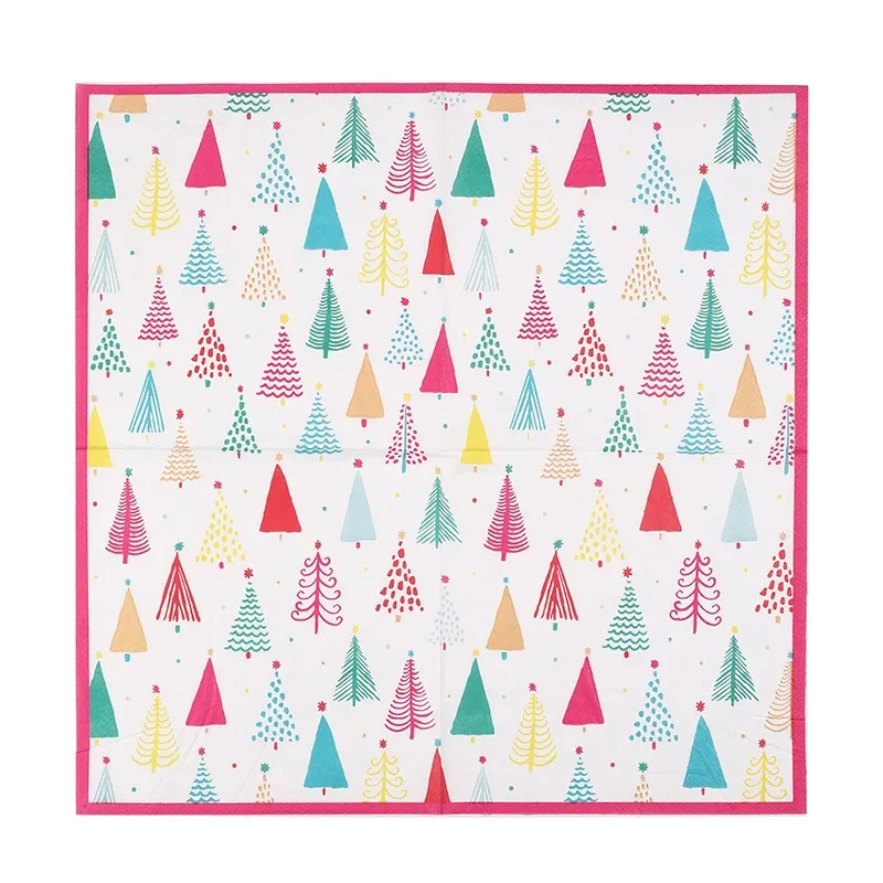 10/20 pz 33 cm 2 Strati Elemento Di Natale Tovaglioli Decorativi Albero Di Natale Colorato Bordo Rosso Tovaglietta di Carta Farfalla Bart carta