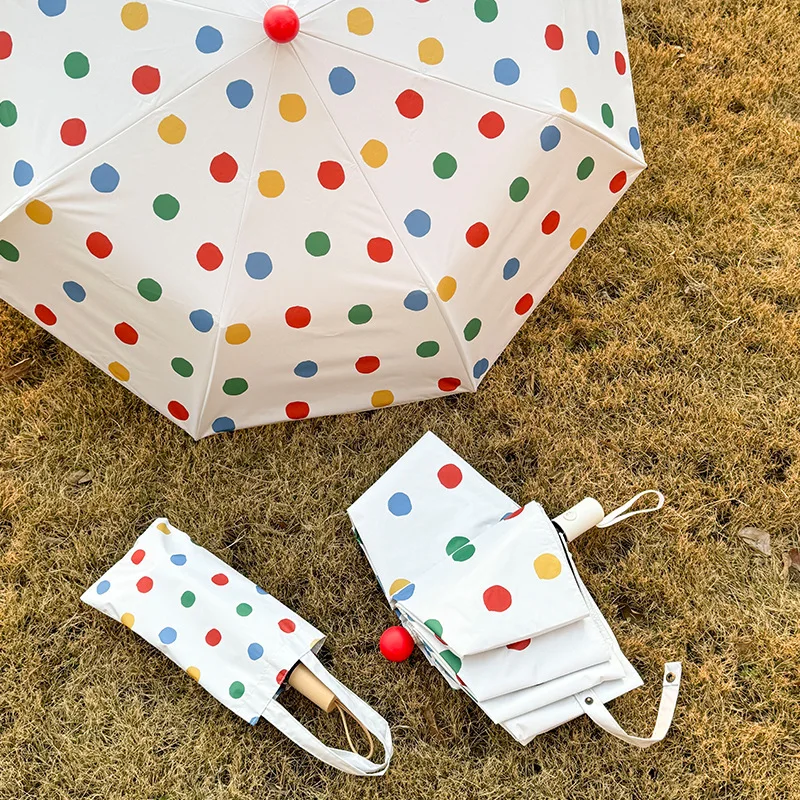 Folding Anti-UV Umbrella Cute Simple Polka-dot Sun Umbrella for Both Use in Rain and Shine Parasol Umbrella