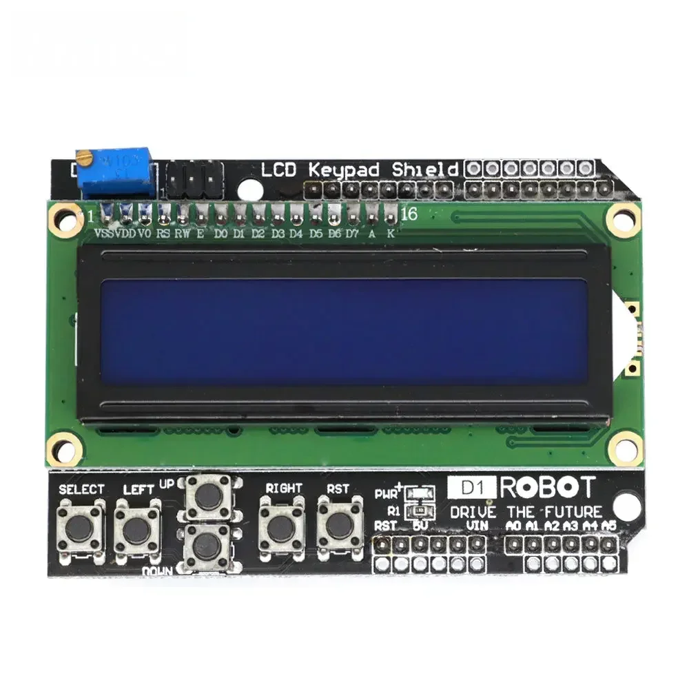 แผงแป้นคีย์บอร์ด LCD LCD1602โมดูล1602แสดงผล ATMEGA328 ATMEGA2560ราสเบอร์รี่ Pi Uno หน้าจอสีฟ้าสำหรับ Arduino