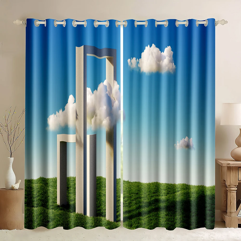 Window Curtain Panels Grommet Blackout Curtains Giant Marble Door Frame Cloud Abstract Art Painting Blackout Curtain for Bedroom