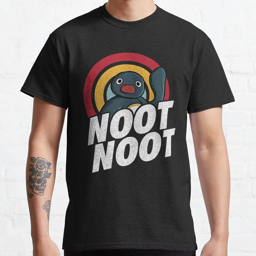 

Noot Noot Funny Penguin Vintage Rainbow retro 80s cartoon graphic t shirts Penguin Lover Gift tee 100% cotton large size tops