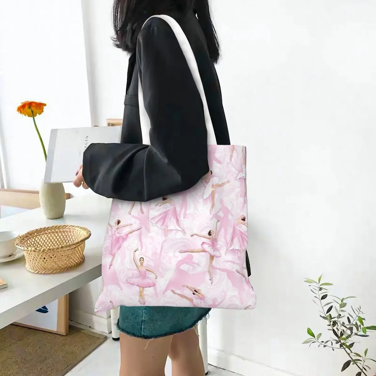 Ballet Dance Makes Me Free Ballerina Dancer Shopping Bags Canvas The Tote Bag Foldable for Women Shoulder Tote Travel Handbag