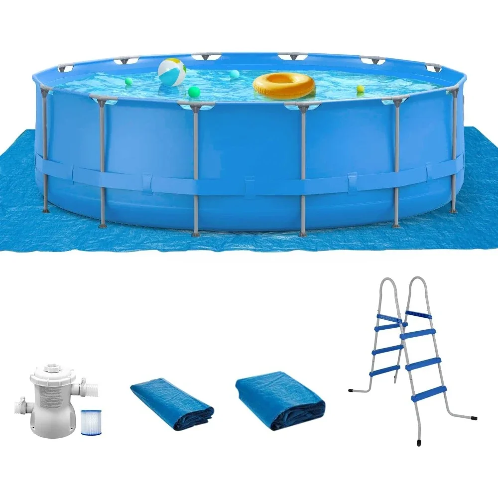 

15FTx36INCH Above Ground Pool, Outdoor Family Size Round Pool Include 530gal Filter Pump, Ladder, Cover and Ground Cloth